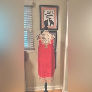 Hot pink slip dress.